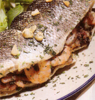 Branzino con gamberi